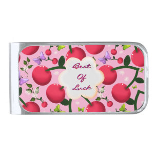 Custom and personalized cherry butterfly gift silver finish money clip