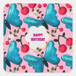 Custom and personalized cherry butterfly gift   square sticker