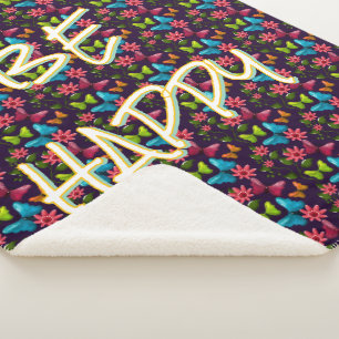 Custom and personalized Colorful Butterfly  Sherpa Blanket