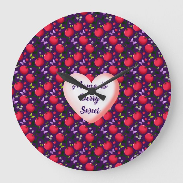 Custom and personalized Cute Cherry Butterfly  Large Clock (Front)