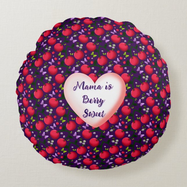 Custom and personalized Cute Cherry Butterfly  Round Pillow (Front)
