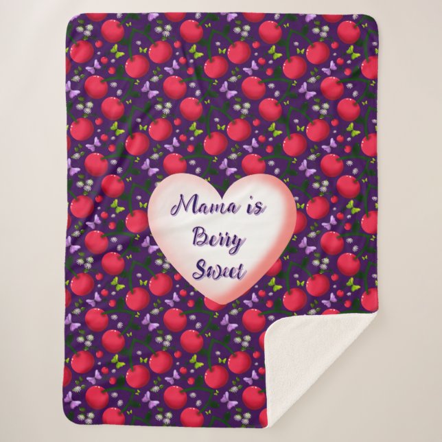 Custom and personalized Cute Cherry Butterfly  Sherpa Blanket (Front)