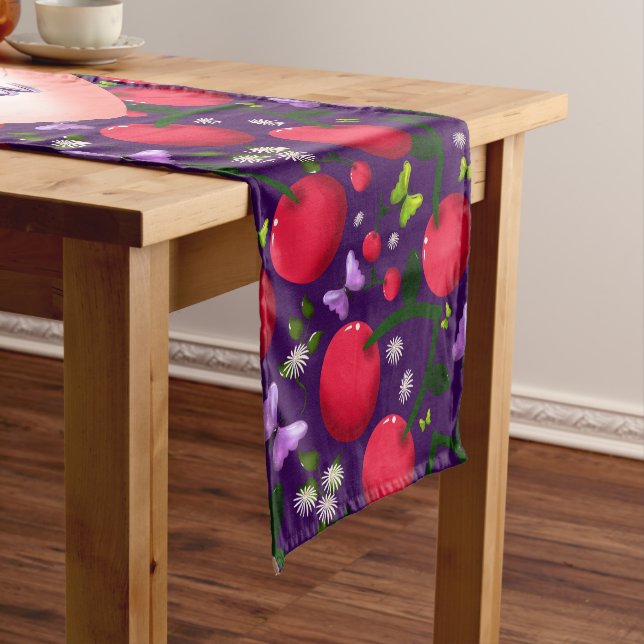Custom and personalized Cute Cherry Butterfly  Short Table Runner (In Situ)