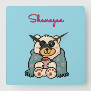 Custom and personalized cute polar bear square wall clock