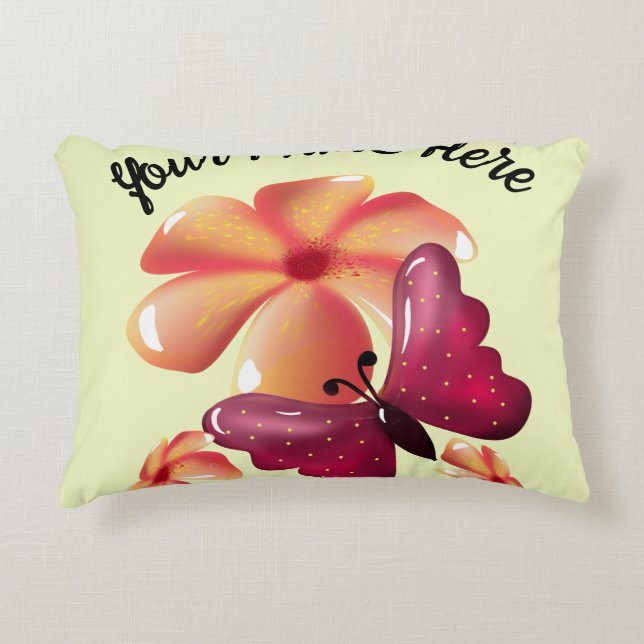 Custom and personalized floral Butterfly  Accent Pillow (Front)
