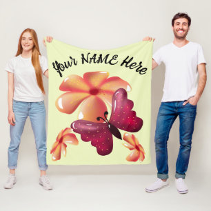 Custom and personalized floral Butterfly Fleece Blanket