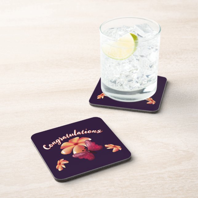 Custom and personalized floral Butterfly Pattern  Beverage Coaster (Right Side)