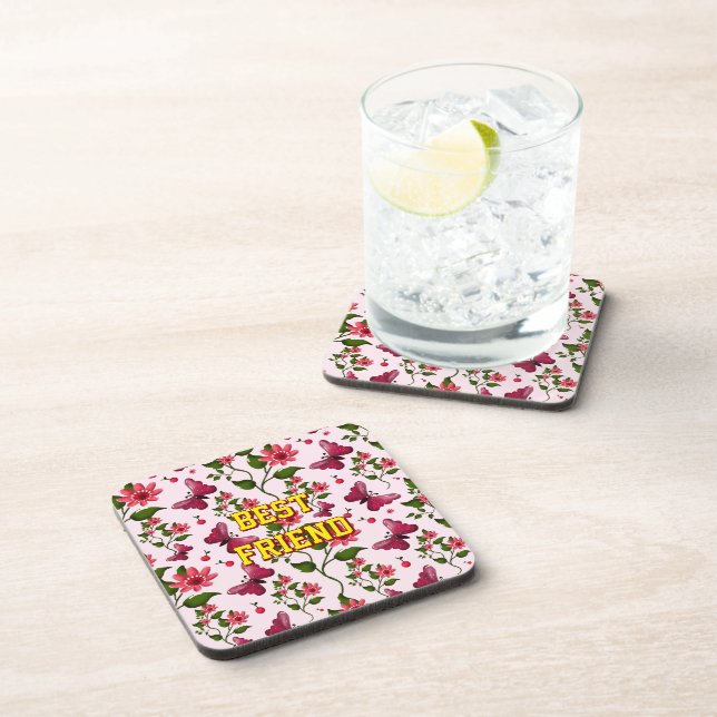 Custom and personalized floral Butterfly pattern  Beverage Coaster (Right Side)