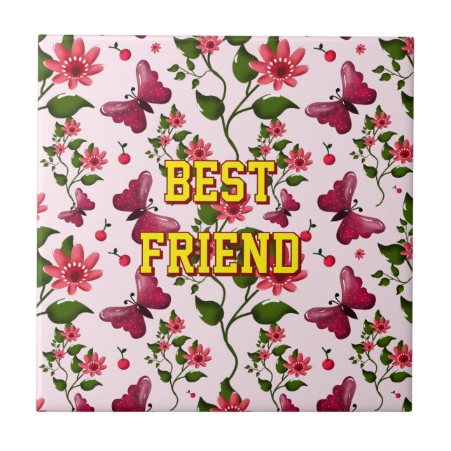 Custom and personalized floral Butterfly pattern  Ceramic Tile (Front)