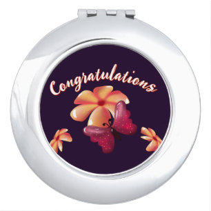 Custom and personalized floral Butterfly Pattern Compact Mirror
