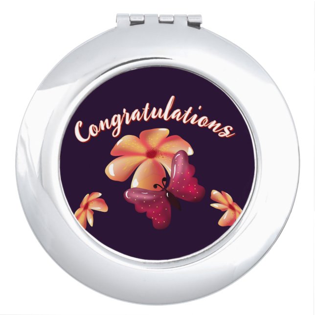 Custom and personalized floral Butterfly Pattern  Compact Mirror (Front)
