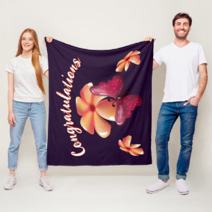 Custom and personalized floral Butterfly Pattern Fleece Blanket