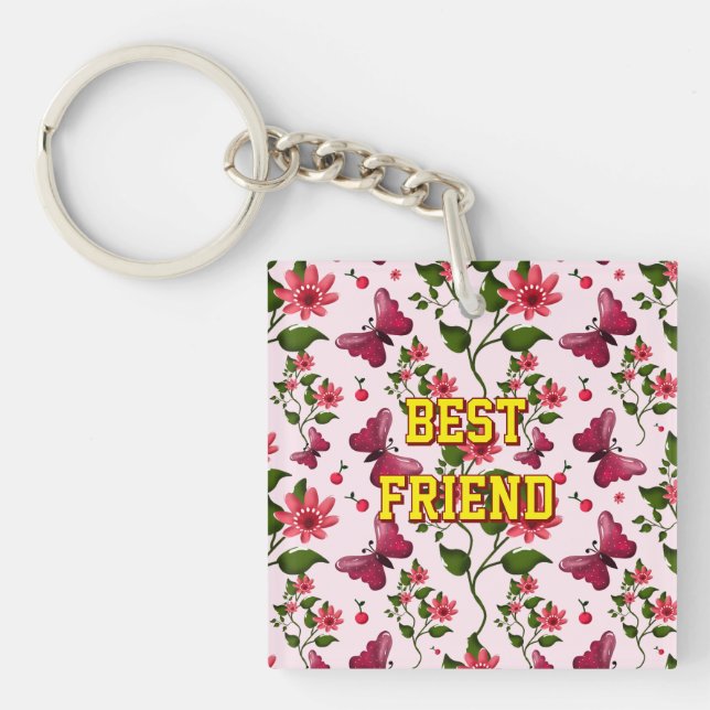 Custom and personalized floral Butterfly pattern  Keychain (Front)