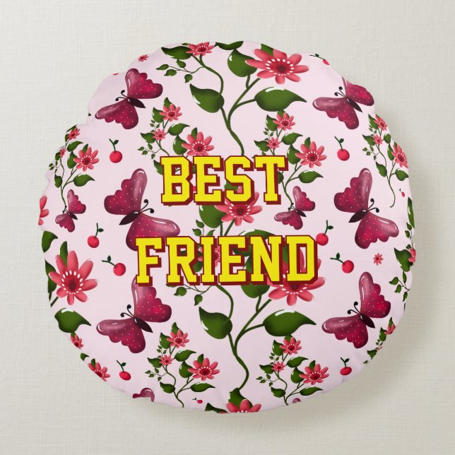 Custom and personalized floral Butterfly pattern  Round Pillow (Front)