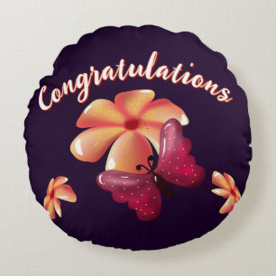 Custom and personalized floral Butterfly Pattern  Round Pillow