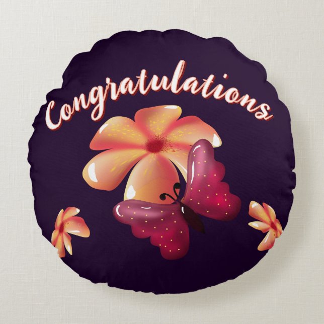 Custom and personalized floral Butterfly Pattern  Round Pillow (Front)
