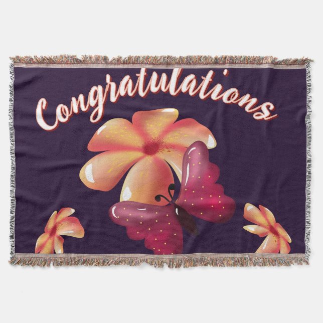 Custom and personalized floral Butterfly Pattern  Throw Blanket (Front)