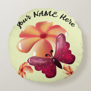 Custom and personalized floral Butterfly  Round Pillow