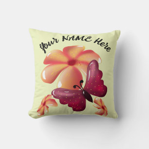 Custom and personalized floral Butterfly  Throw Pillow