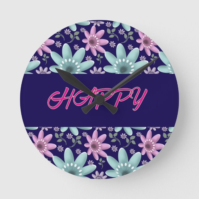 Custom and personalized floral Ping Pong Paddle Round Clock (Front)