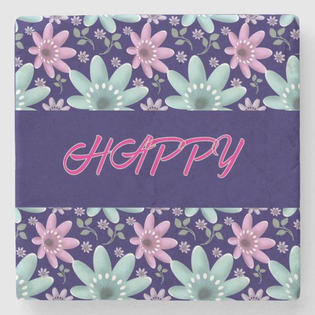 Custom and personalized floral Ping Pong Paddle Stone Coaster (Front)