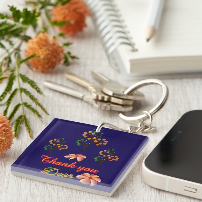 Custom And personalized gift Botanical Pattern  Keychain (Front Right)