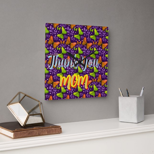 Custom and personalized gift butterfly Pattern   Square Wall Clock (Office)