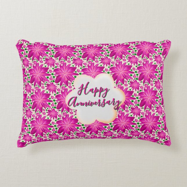 Custom and personalized pink floral  accent pillow (Front)