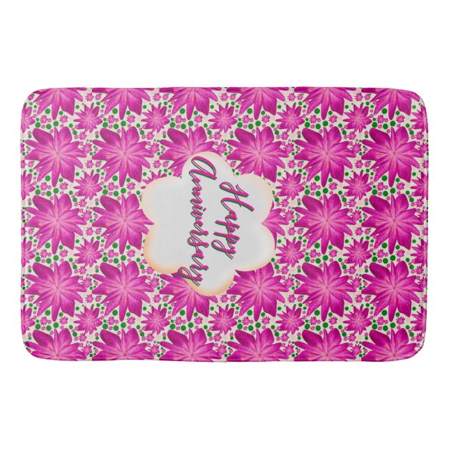 Custom and personalized pink floral  bath mat (Front)