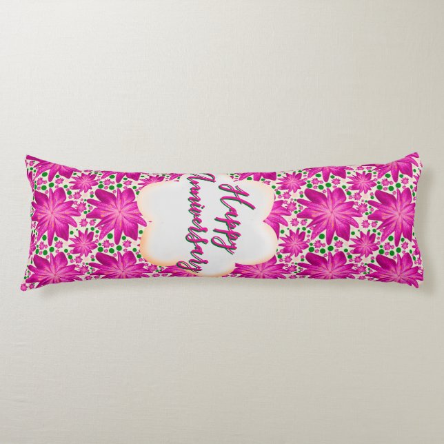 Custom and personalized pink floral  body pillow (Front)