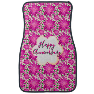 Custom and personalized pink floral car floor mat