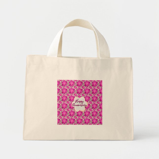 Custom and personalized pink floral  mini tote bag (Front)