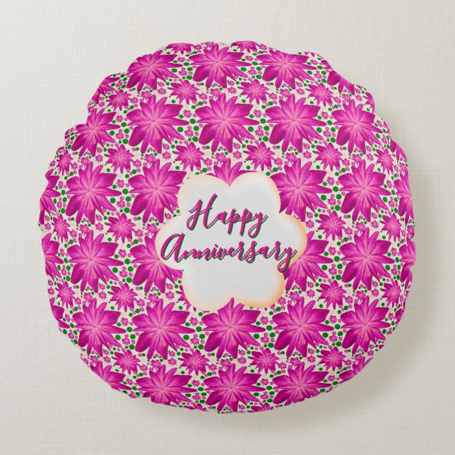 Custom and personalized pink floral  round pillow (Front)