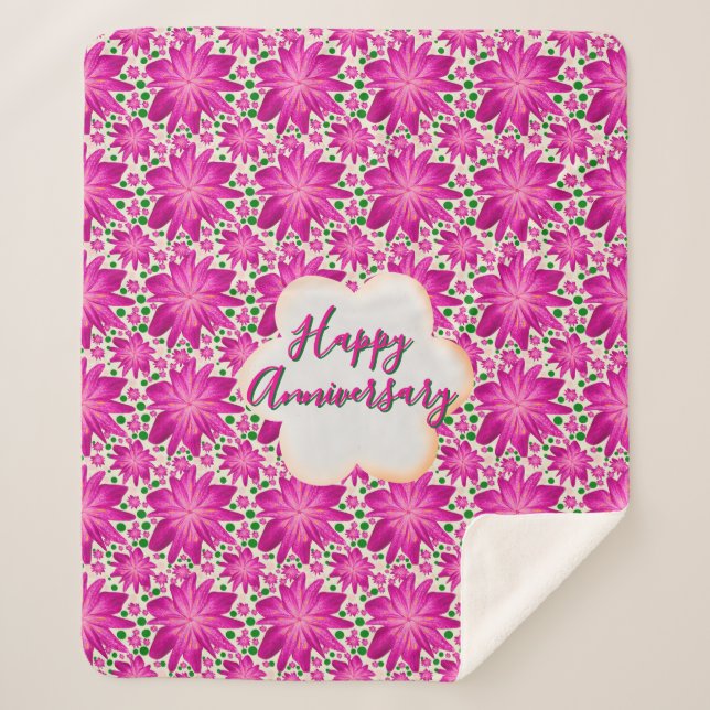 Custom and personalized pink floral  sherpa blanket (Front)