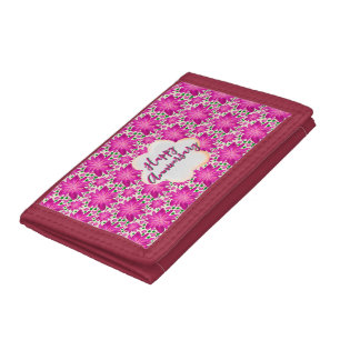 Custom and personalized pink floral trifold wallet