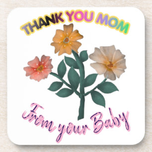 Custom and personalized Thank You Mom Watercolor  Beverage Coaster