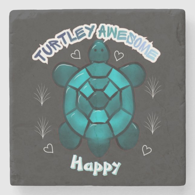 Custom and personalized turtle lover gift  stone coaster (Front)