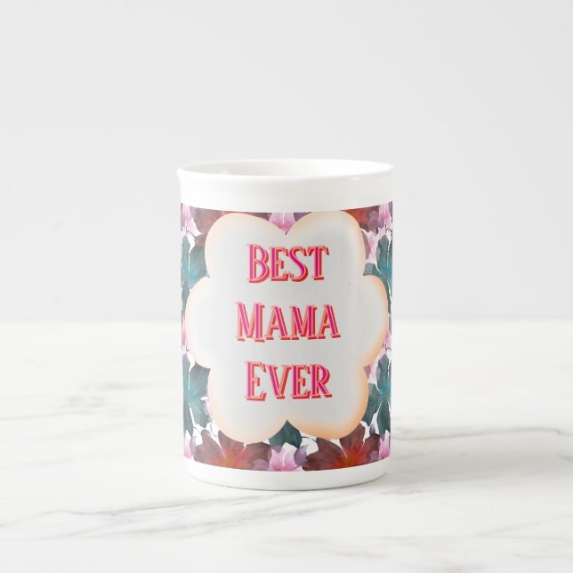 Custom and personalized watercolor floral  bone china mug (Front)
