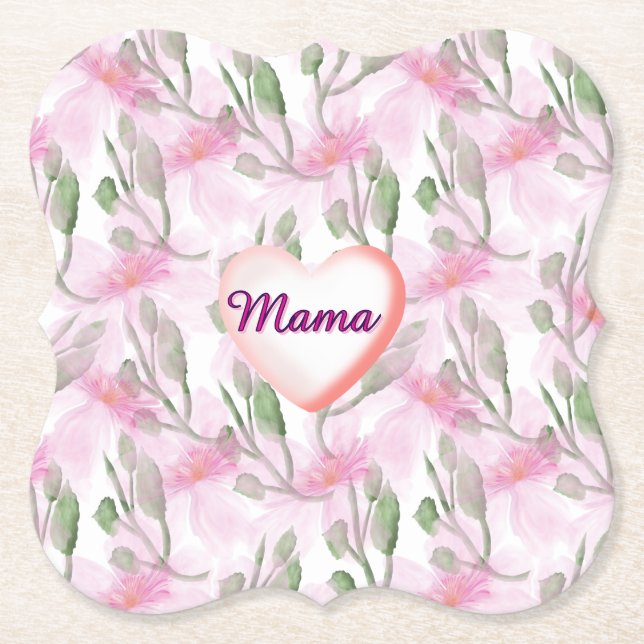 Custom and Personalized  watercolor floral gift  Paper Coaster (Front)