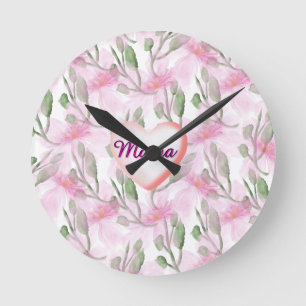 Custom and Personalized watercolor floral gift Round Clock