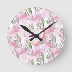 Custom and Personalized watercolor floral gift Round Clock