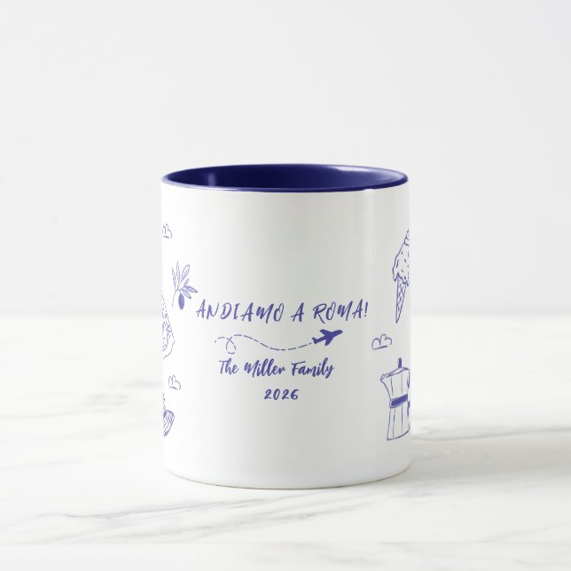 Custom Andiamo a Roma Italy Family Vacation Blue  Mug (Center)
