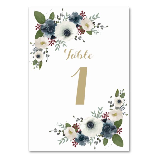 Custom Anemone Bouquet Table Number Card (Front)