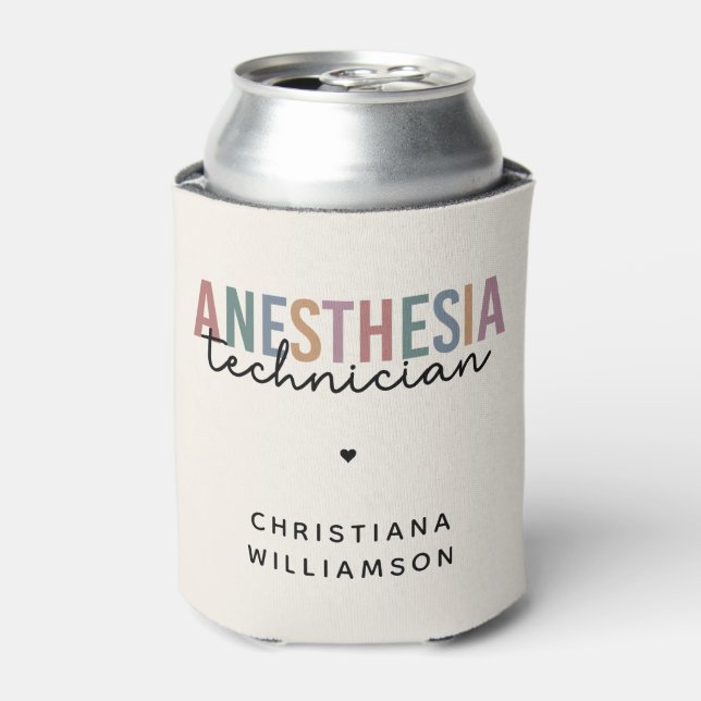 Custom Anesthesia Technician Retro Anesthetic Tech Can Cooler (Can Front)
