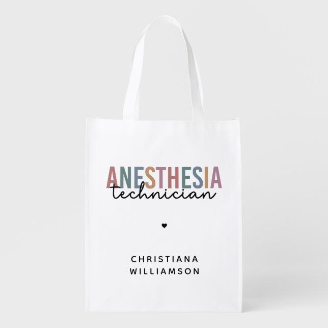 Custom Anesthesia Technician Retro Anesthetic Tech Grocery Bag (Front)