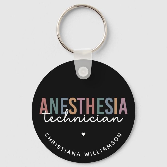 Custom Anesthesia Technician Retro Anesthetic Tech Keychain (Front)