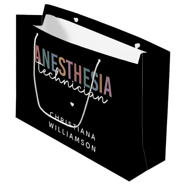 Custom Anesthesia Technician Retro Anesthetic Tech Large Gift Bag (Front Angled)