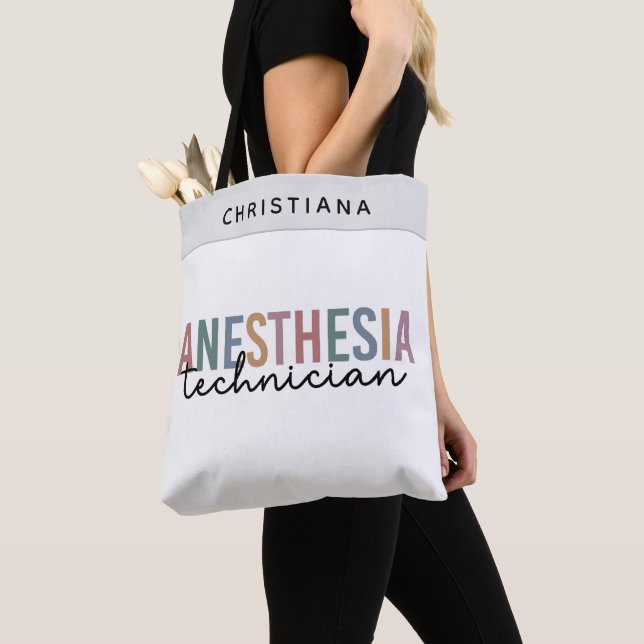 Custom Anesthesia Technician Retro Anesthetic Tech Tote Bag (Close Up)