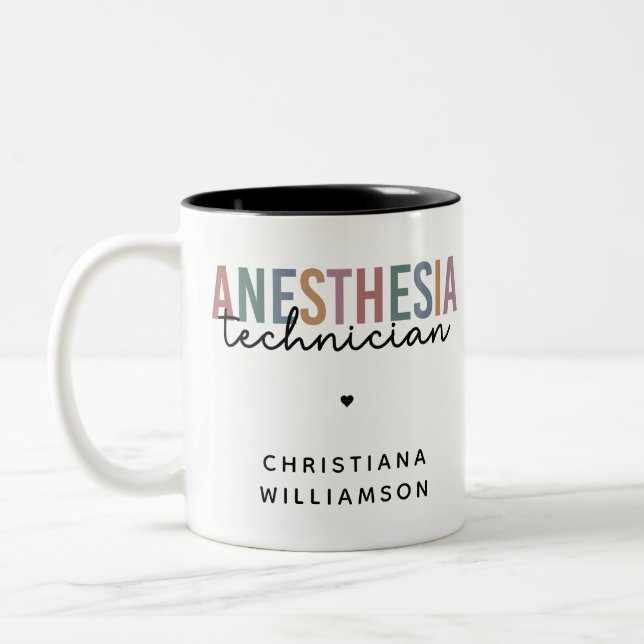 Custom Anesthesia Technician Retro Anesthetic Tech Two-Tone Coffee Mug (Left)