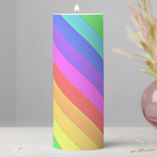 Custom Angled Elegant Colorful Rainbow Stripes Pillar Candle